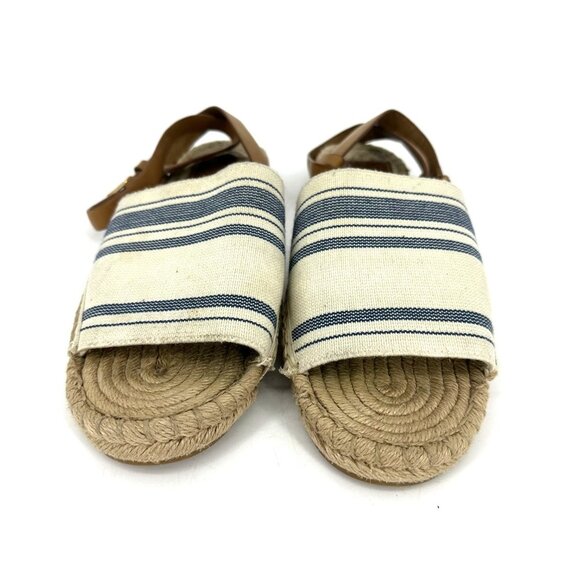 Tory Burch Stretch-Canvas Espadrille Sandal Awning‎ Ivory/Blue Size 8.5 - Picture 7 of 12